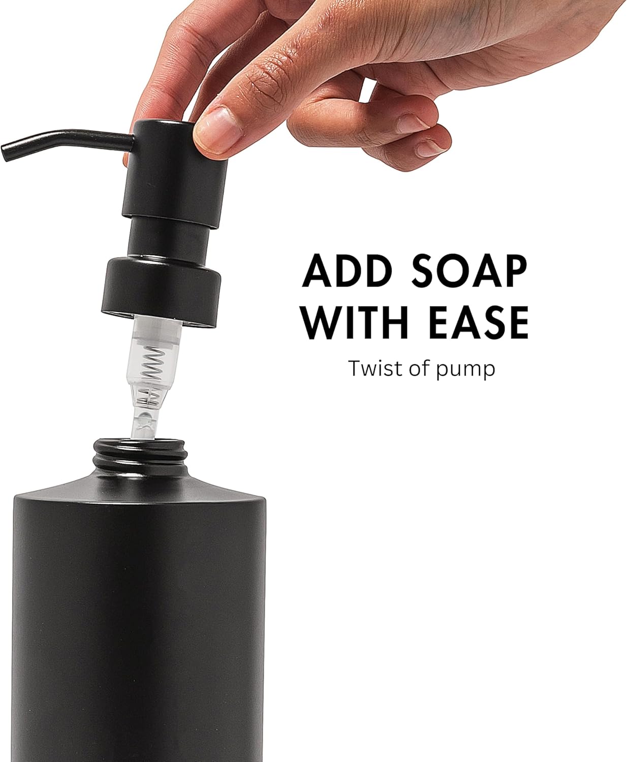 Black Soap Dispenser for Kitchen & Bathroom – 15 oz Refillable Resin Pump Bottle for Dish Soap, Hand Soap, Shampoo, Conditioner – Modern Countertop Dispenser with Non-Slip Protective Pads - Image 3