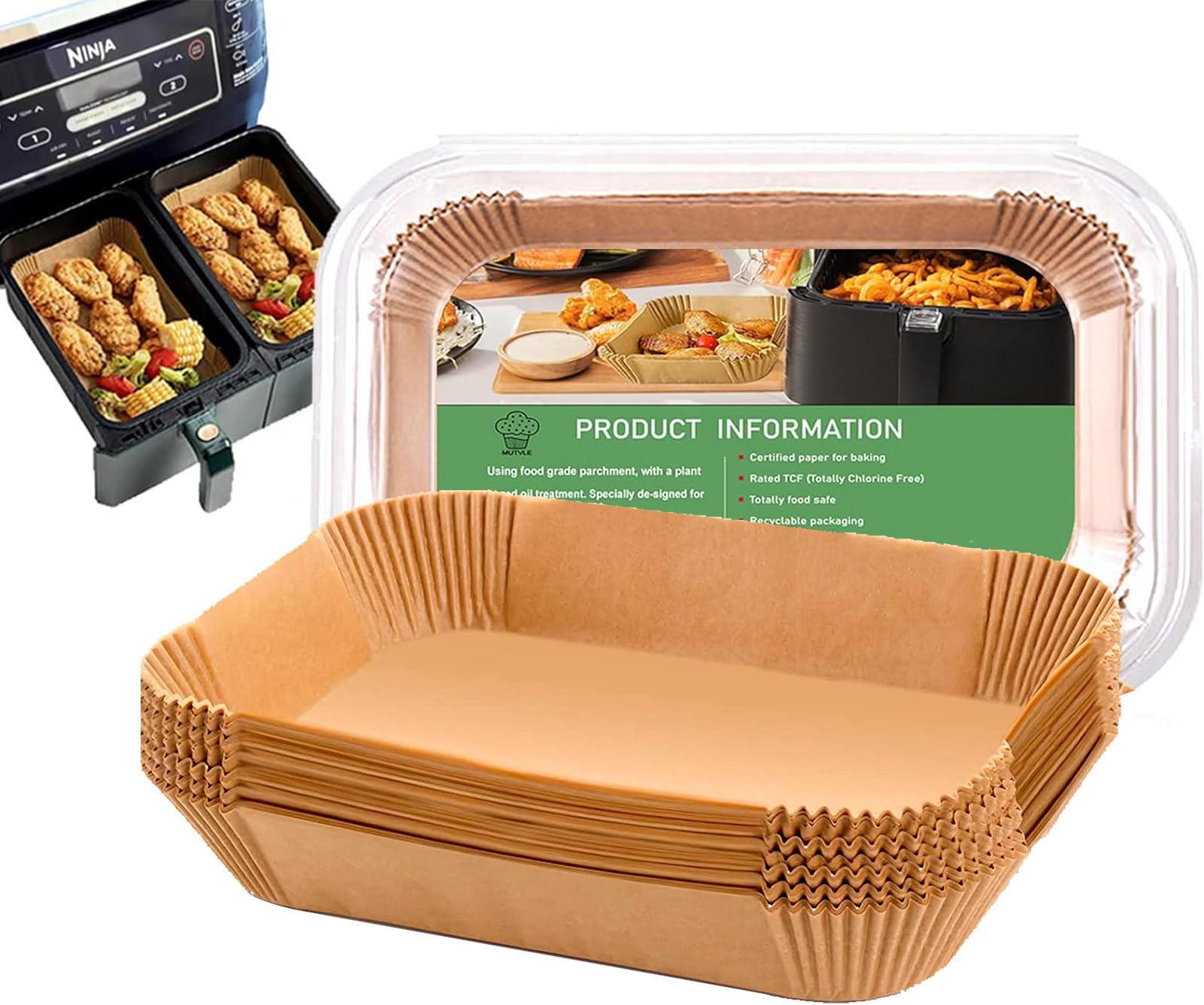 Air Fryer Liners for bella 4Qt Slim Air Fryer, Bella Air Fryer Accessories, Parchment Paper Liners Disposable Rectangular for Ninja Foodi 2-Basket, Instant Pot Vortex Plus, PowerXL Vortex(100Pcs)