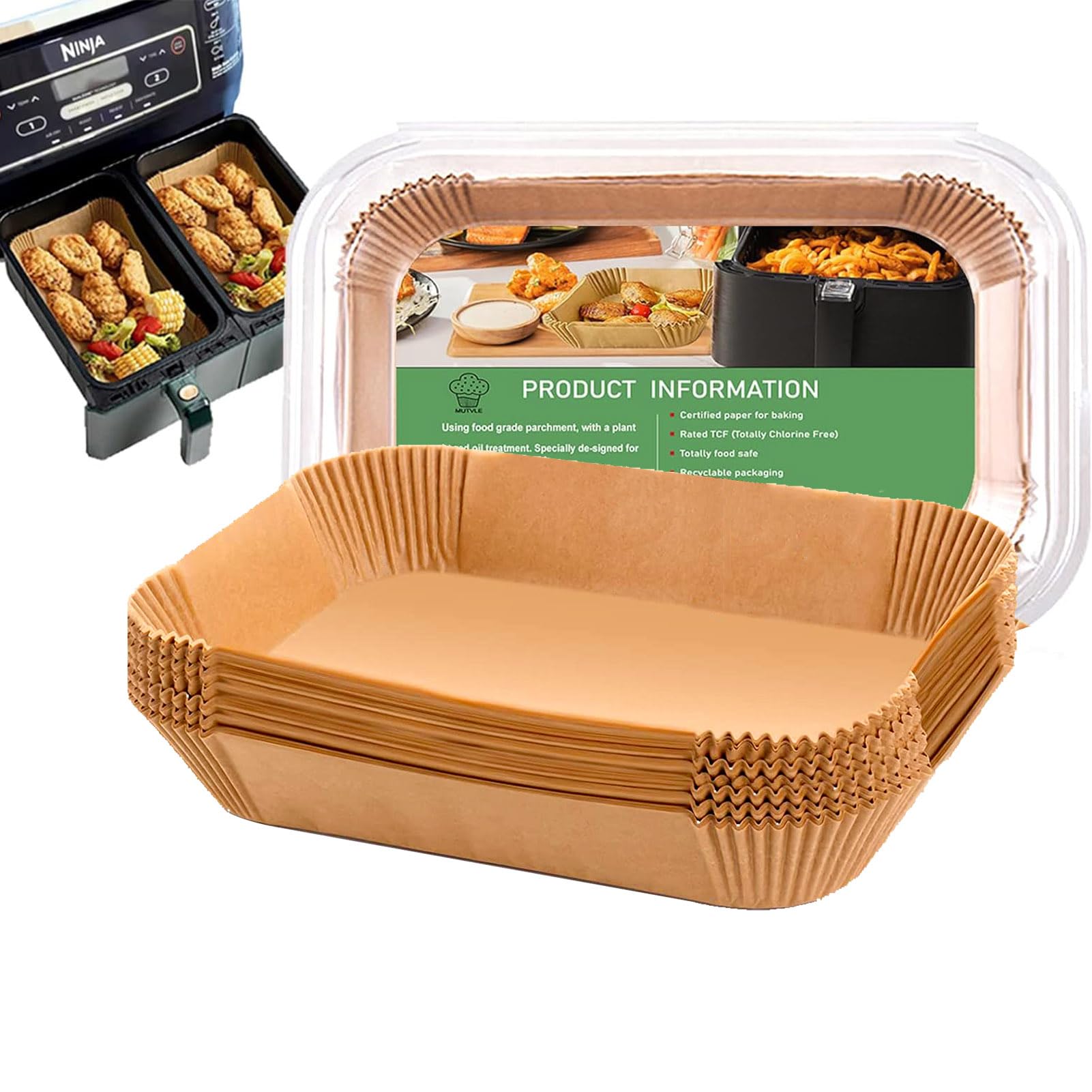 Air Fryer Liners for bella 4Qt Slim Air Fryer, Bella Air Fryer Accessories, Parchment Paper Liners Disposable Rectangular for Ninja Foodi 2-Basket, Instant Pot Vortex Plus, PowerXL Vortex(100Pcs)