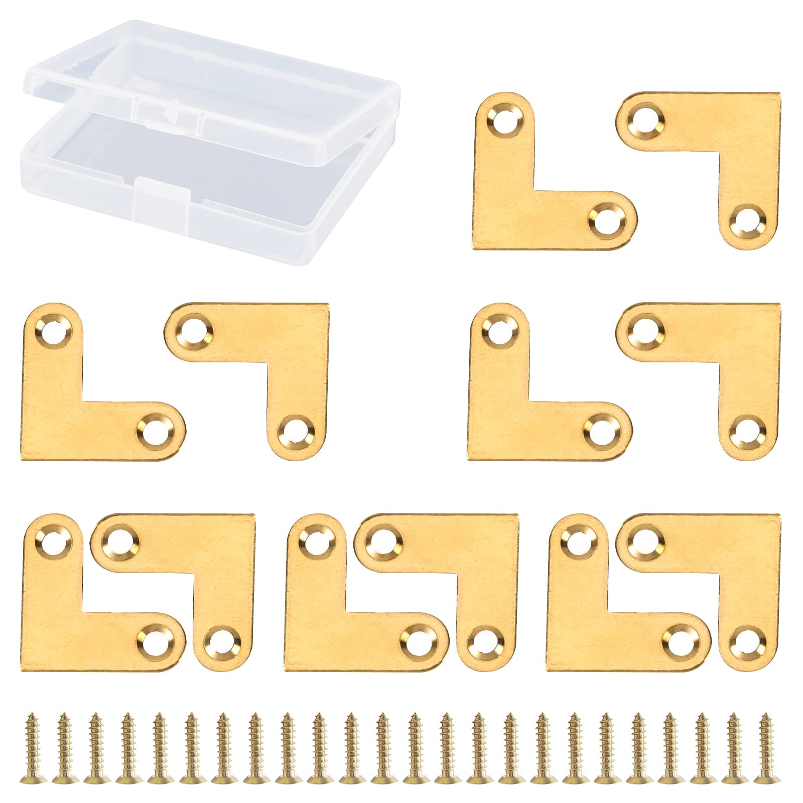 UFURMATE Brass Corner Brace, 12Pcs L-Shaped Heavy Duty 90 Degree Angle Flat Corner Brace with Screws & Plastic Box for Table, Chair, Cabinet — image 1