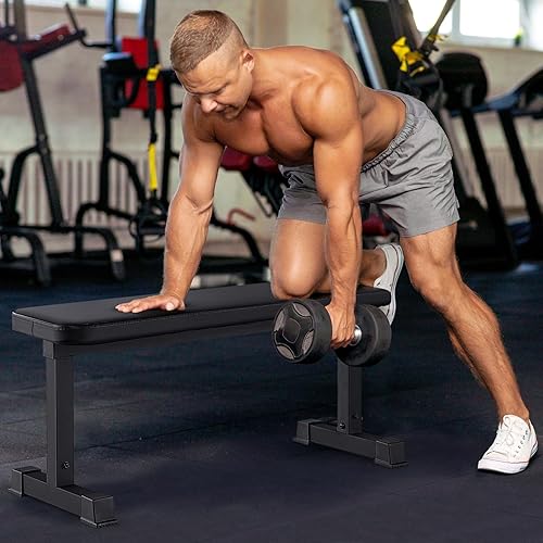 Miniatura 2 de Goplus Banco de peso plano, 660 libras, banco de ejercicios de entrenamiento de fuerza resistente para gimnasio en casa, fácil montaje, banco de