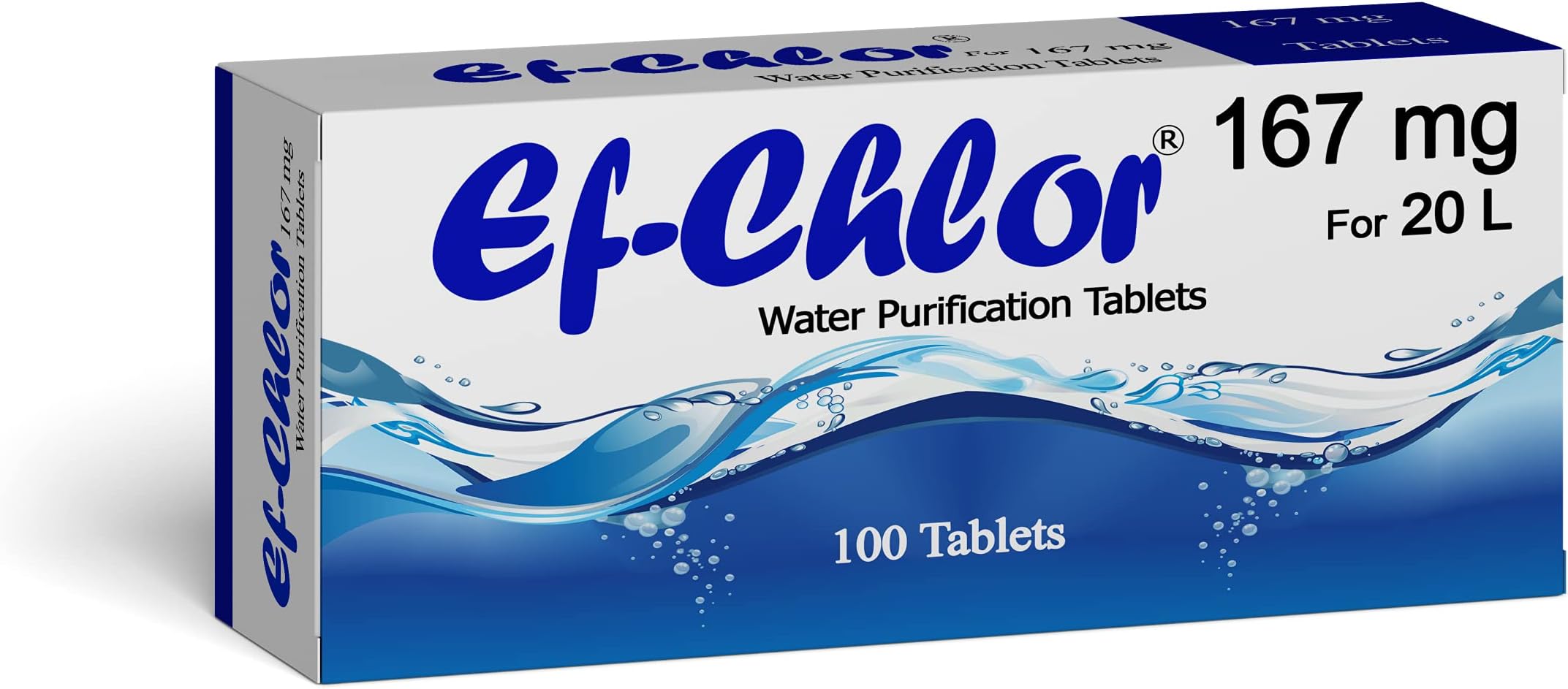 Ef-Chlor 167 mg Water Purification Tablets - 100 Pack NaDCC - Rapidly Effective Against Bacteria, Viruses, and Spores - Purifies 20 Liters of Drinking Water per Tablet