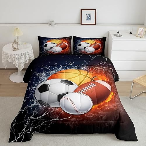 Miniatura 3 de Erosebridal Juego de edredón tamaño individual para niños, ropa de cama de béisbol, juego de ropa de cama de baloncesto para adolescentes, juego de