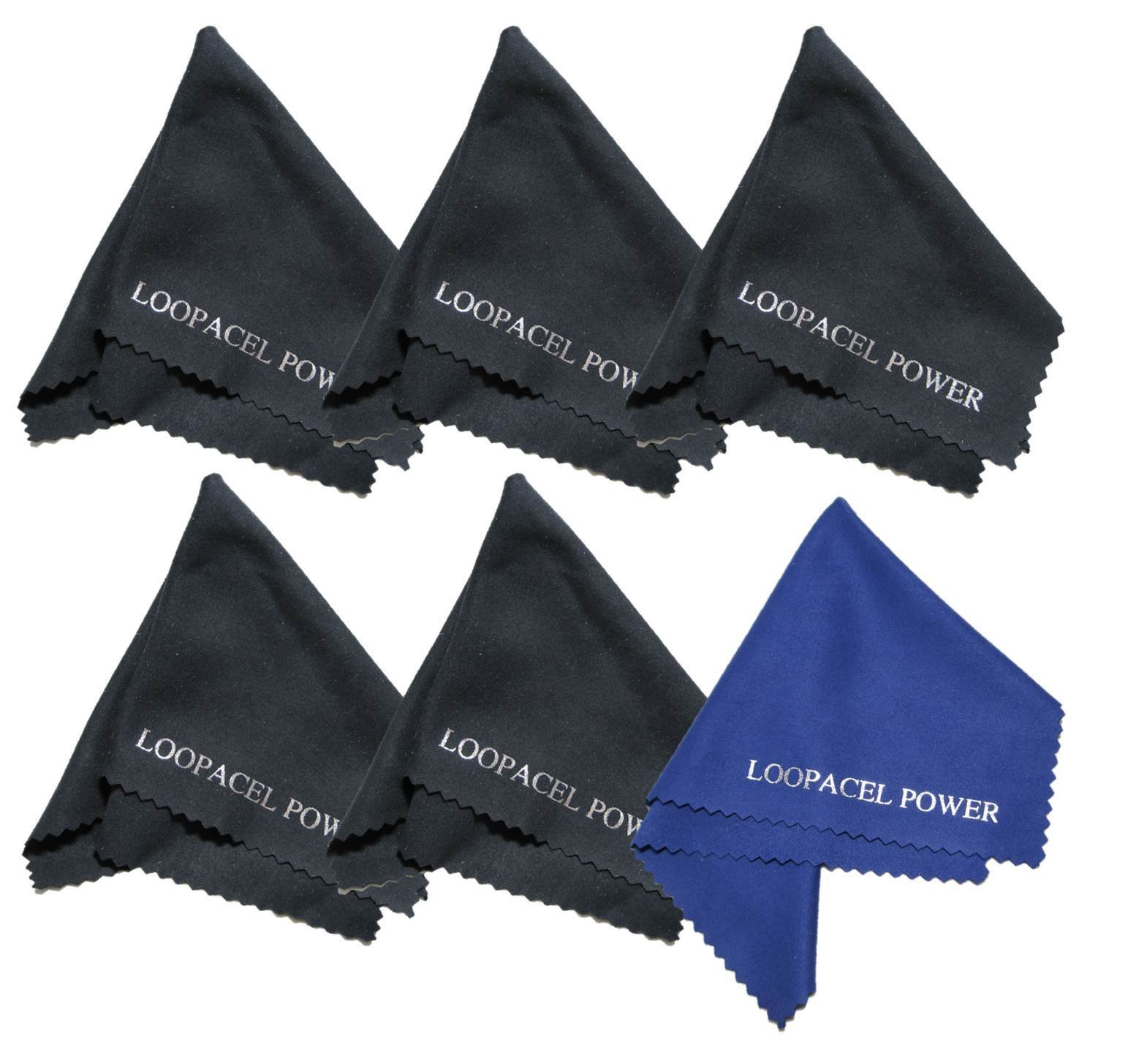 6 Microfiber Cleaning Cloths Ultra Smooth, Use for Delicate Tablets, LCD TVs, Cell Phones, Laptops, Cameras by Loopacell (5 Black and 1 Dark Blue)