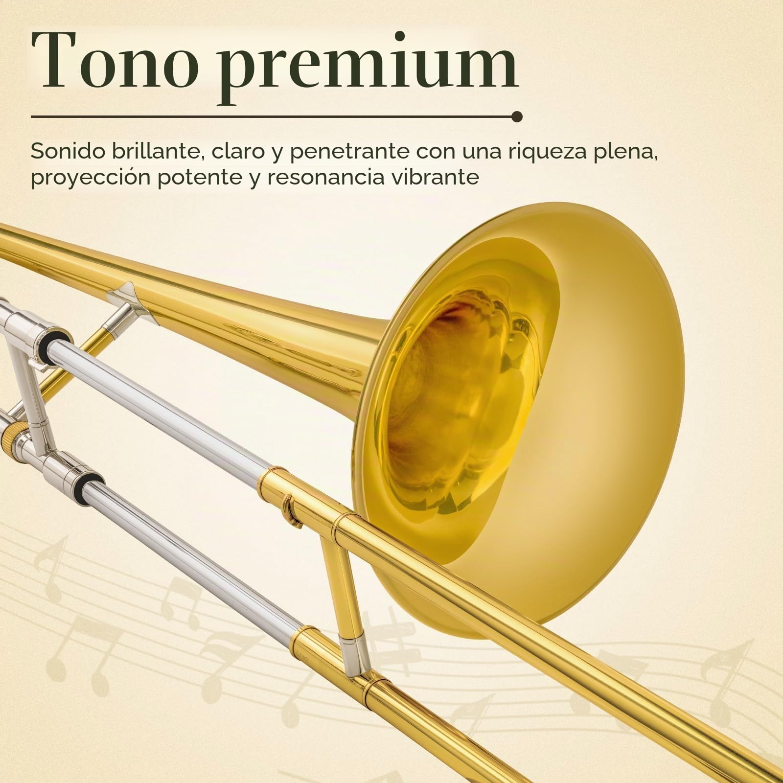 SONICAKE Trombón Alto Bb, Laca Dorada de Latón, Kit completo para principiantes con Boquilla 7C, Estuche rígido, Guantes y Accesorios QTB-01