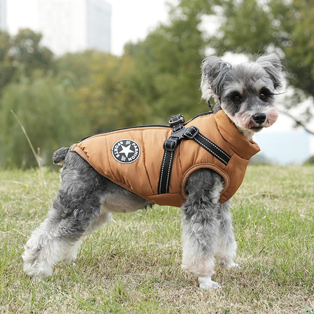 Hundeweste,Hundemantel Wasserdicht,Warme Weste mit Hundegeschirr Winter Warm und weich 9 Farben-Kaffeefarbe XL