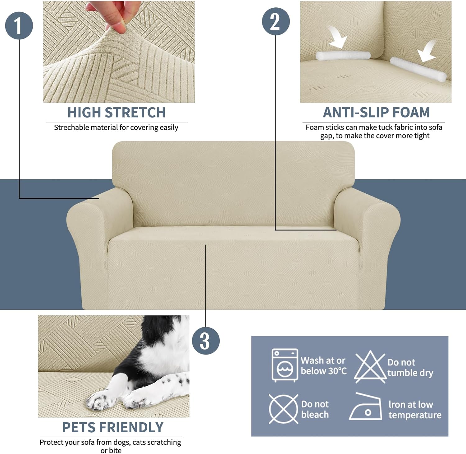 JIVINER Chair Cover for Living Room, 1 Piece Armchair Sofa Slipcovers Stretch Pet Friendly Couch Furniture Protector Covers with Elastic Bottom (Chair, Khaki)