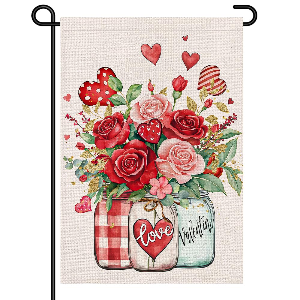 Drapeau de jardin Saint-Valentin décor extérieur double face roses DF989