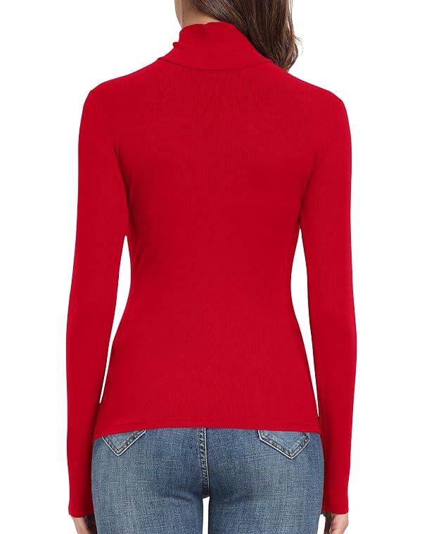 PALINDA Women's Ribbed Turtleneck Fitted Long Sleeve Shirts Basic Thermal Layering Tops(Red L) by PALINDA - Image 4