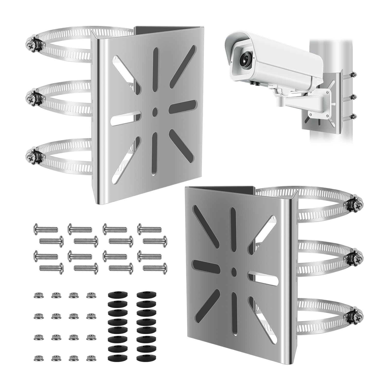SUPAWAY 2 Surveillance Camera Universal Mast Mount with 6 Adjustable Loops Diameter 200 mm, Security Camera Mount, Vertical Pole Mount for Stage Lights, Solar Panels, CCTV Cameras