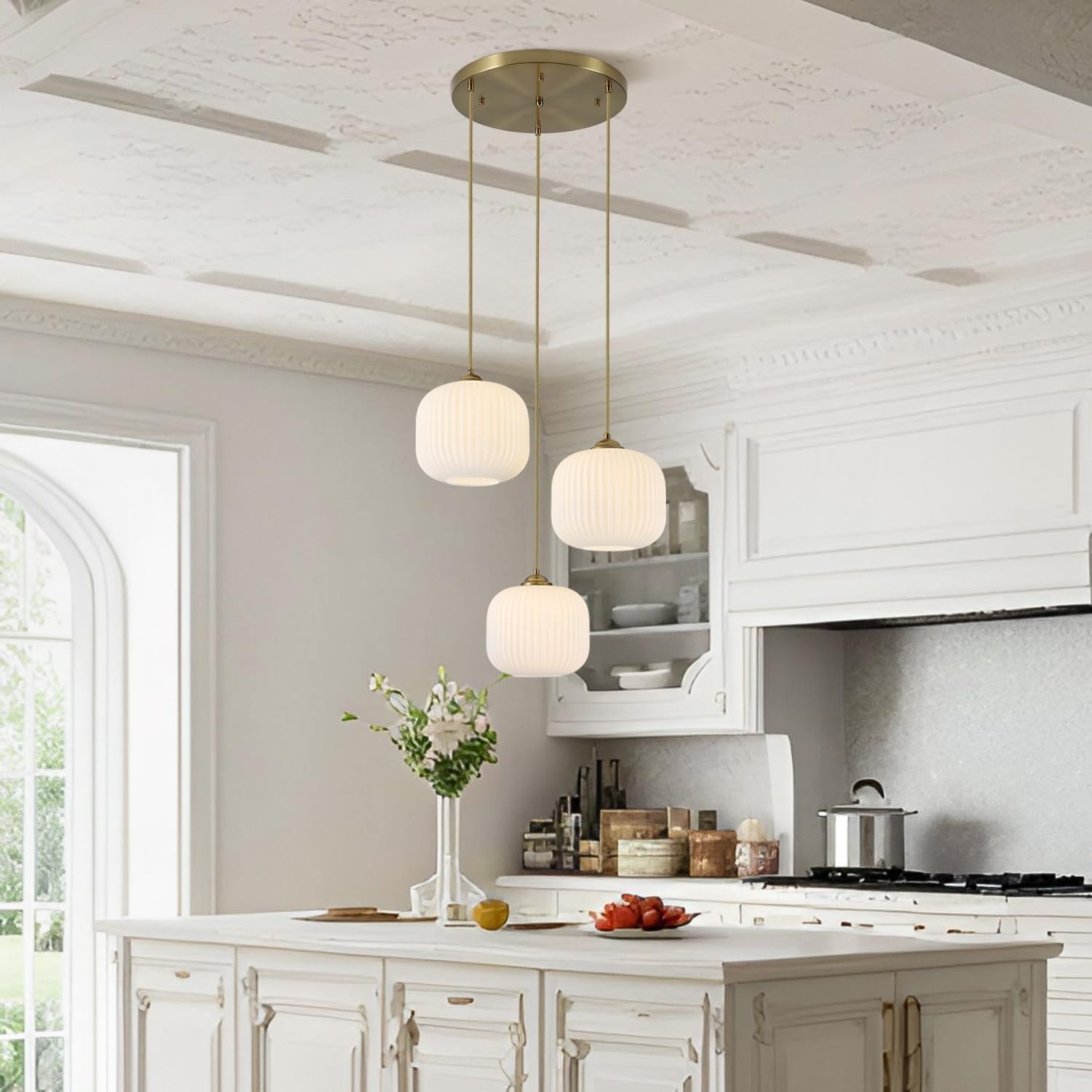 Lampe suspendue verre avec abat-jour moderne salle à manger lustre boule blanc laiteux chambre à coucher réglables Suspension Luminaire grange éclairage d'îlot de cuisine convient couloir