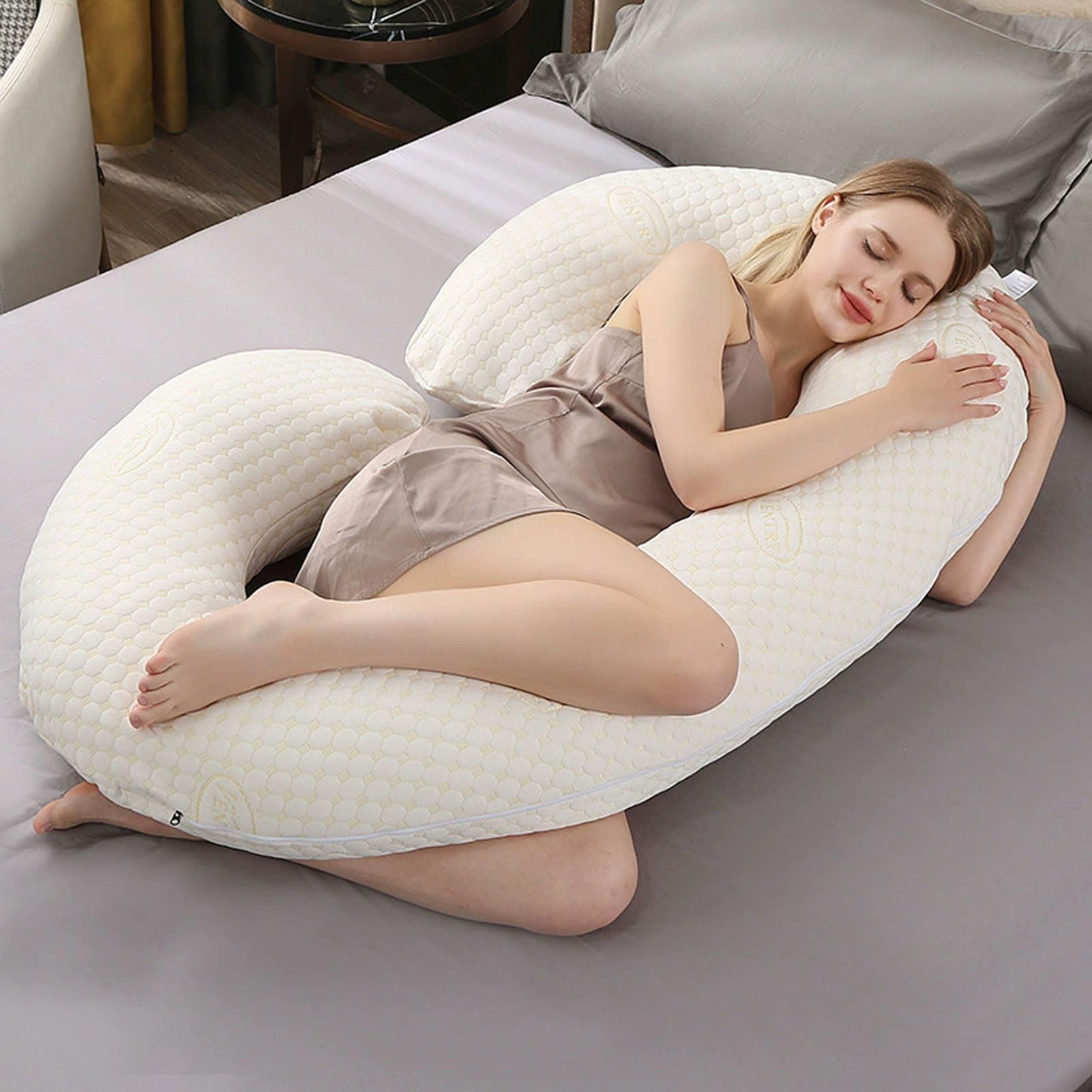 HUHJYUGE Cuscino Gravidanza Donna Incinta Forma C Cuscino Corpo Intero Supporto Lato Ventre Schiena Fianchi Cuscino maternità Morbido Relax Allattamento e Riposo (A)