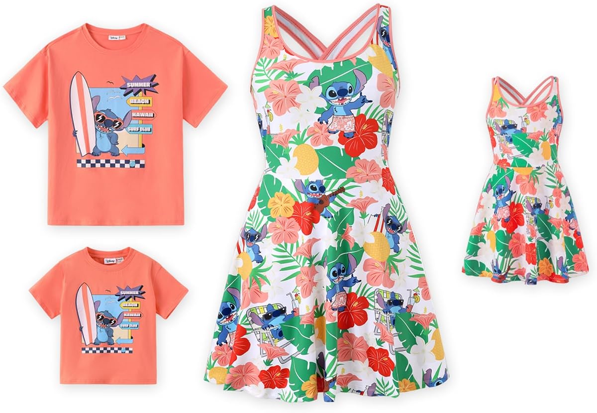 Disney Mickey y sus amigos, trajes familiares a juego, vestido sin mangas y camisas de manga corta para mamá y para mí
