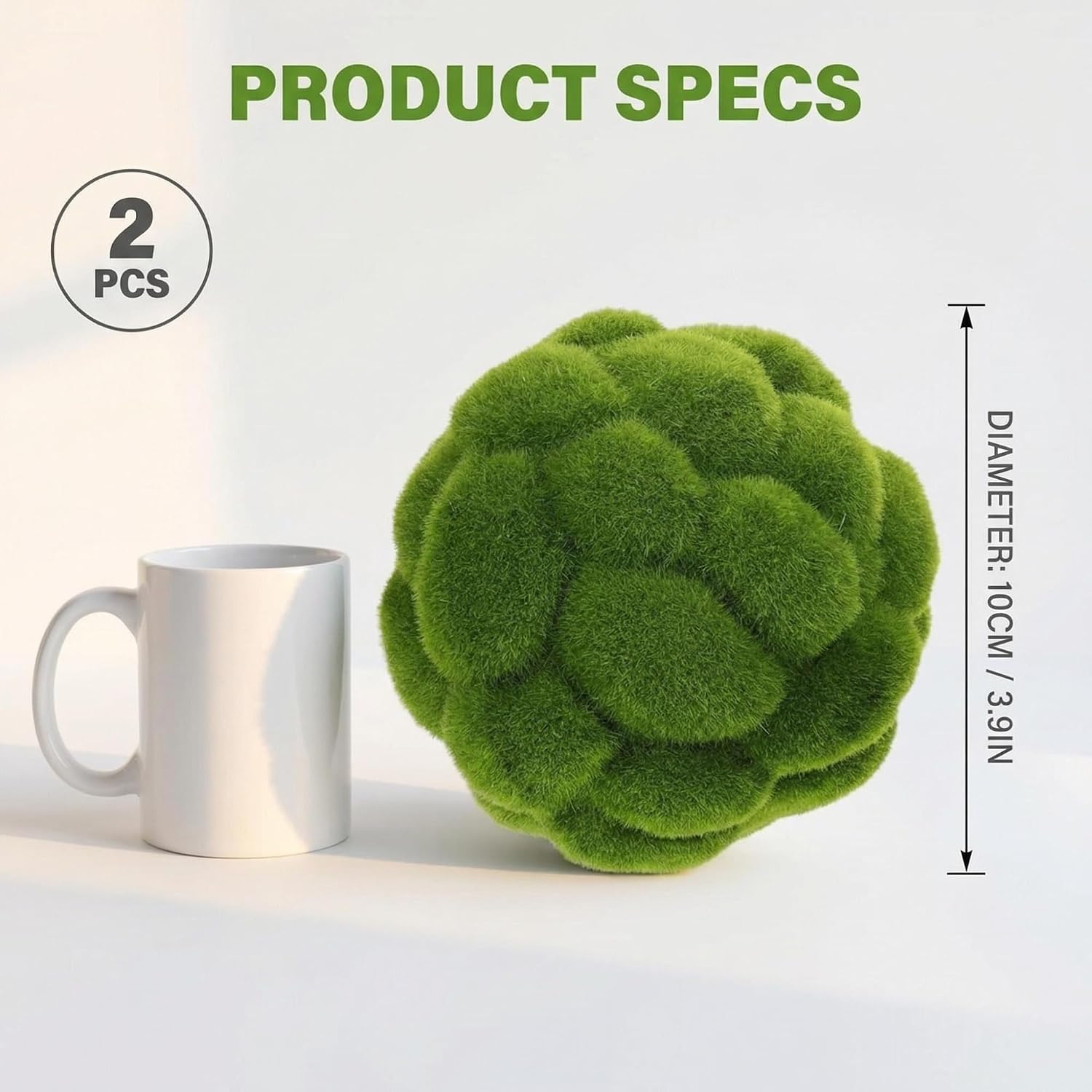 2pcs 3.9 Inch Artificial Moss Balls for Plant Pot Decoration, Terrarium, Desktop Decor – Soft Tactile Stress Relief Sphere for Home Garden, Craft Projects