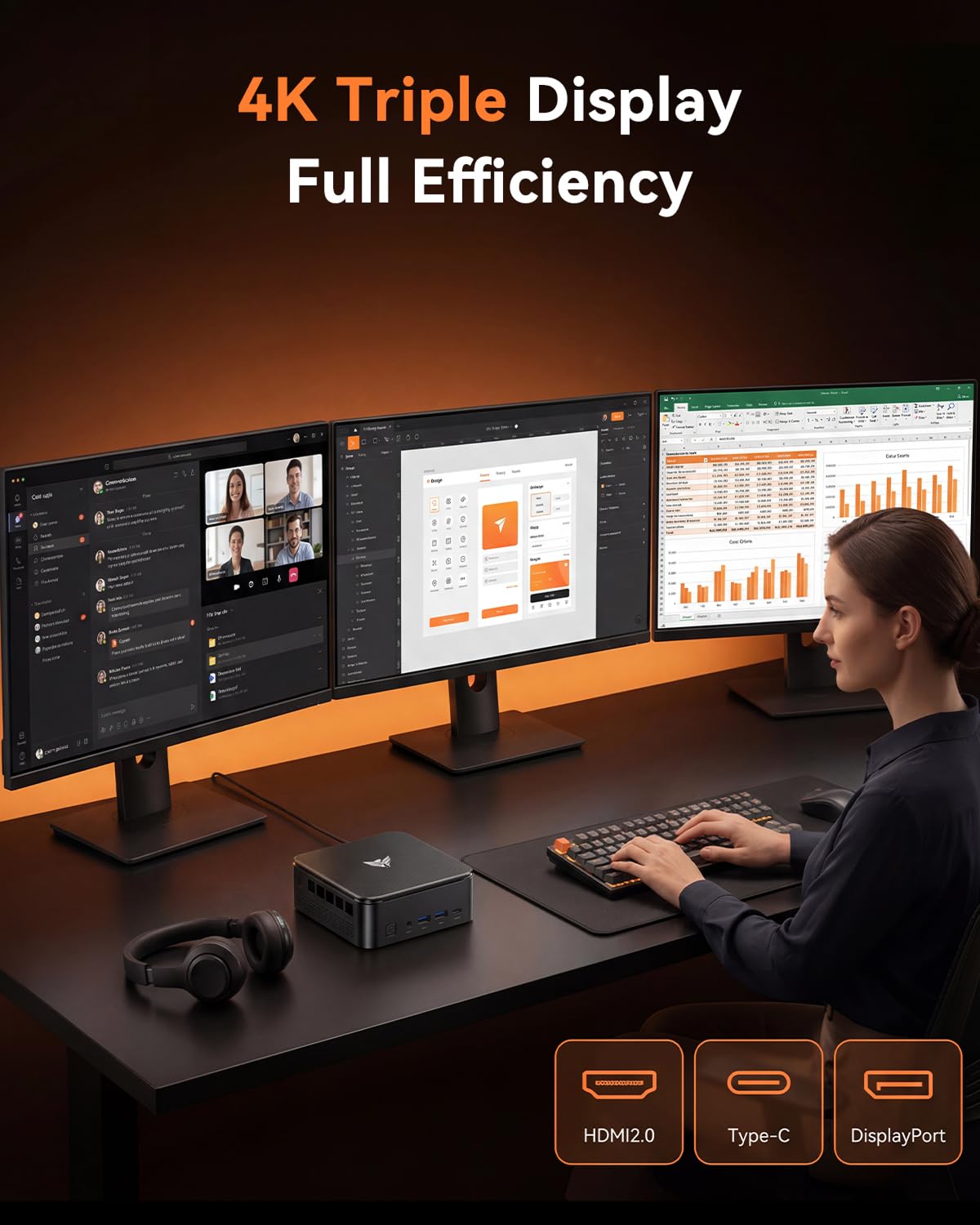 NiPoGi E3B Mini PC АMD Ryzen 7 7735HS W-11 Pro(8C/16T, fino a 4,75 GHz),24GB LPDDR5 5500 MT/s 512GB M.2 NVMe SSD Mini Computer,4K Triplo Display DP+HDMI+Type-C,WiFi 6/BT5.2/LAN per Negocio/Oficina
