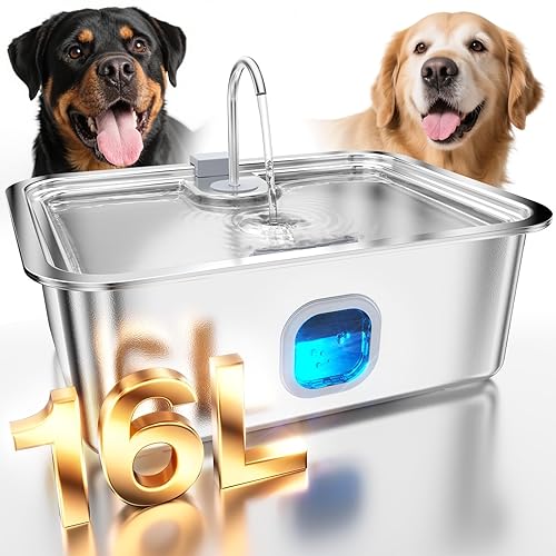 4.2Gal Dog Water Fountain for Large Dogs, 16L Stainless Steel