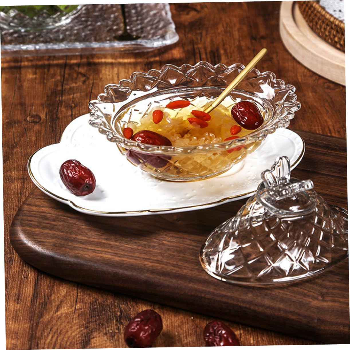 Ciotola Dessert in Vetro Coperchio, Fine Lavorazione