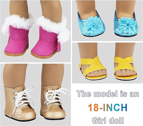 Miniatura 3 de Ecore Fun Los accesorios para muñecas de 18 pulgadas incluyen 9 pares de zapatos de estilo aleatorio para muñecas de 18 pulgadas, incluyendo botas