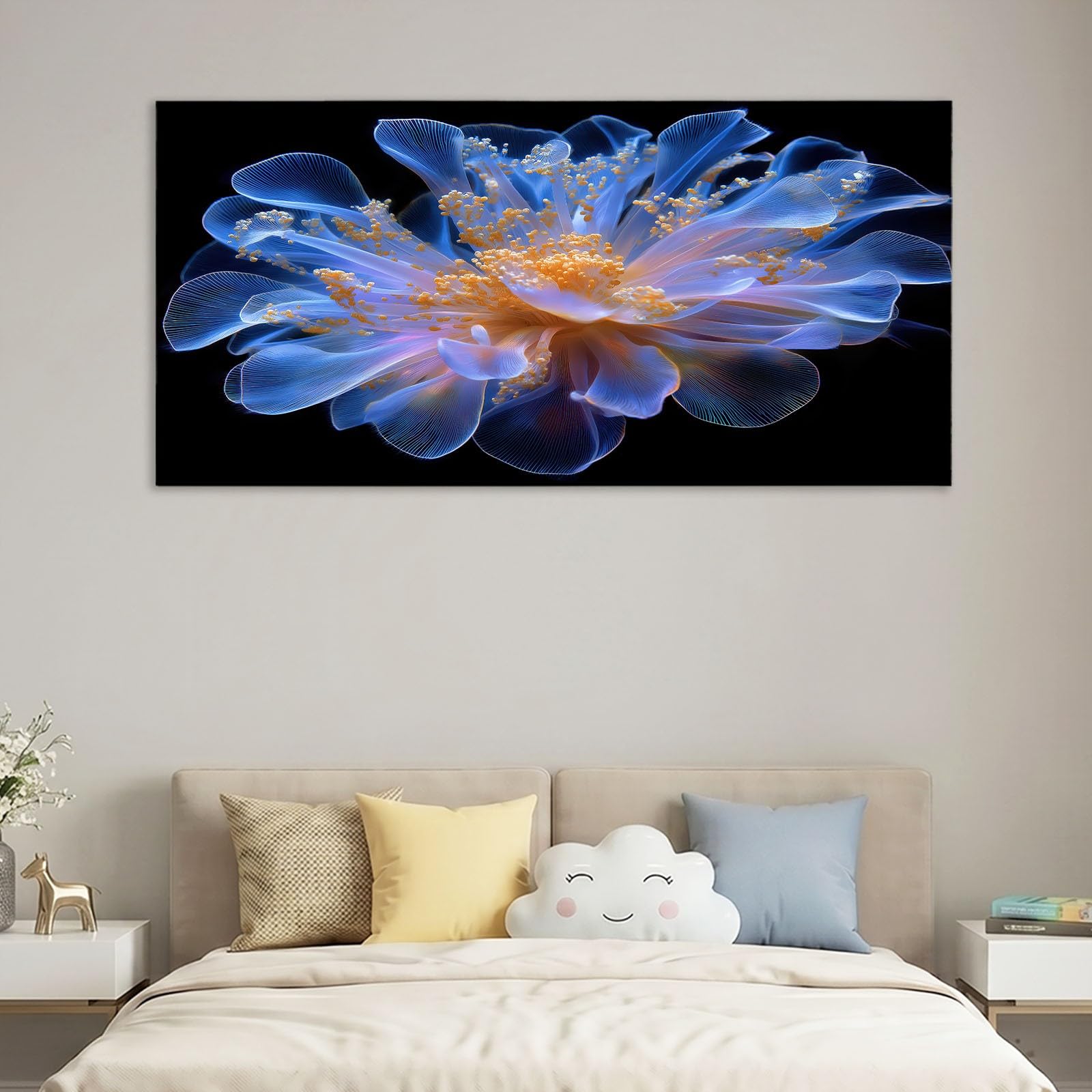 Obraz ścienny bajeczny obraz na płótnie - płótno ścienne 140 x 70 cm druk na płótnie z kwiatem zawilcem, oprawiona sztuka ścienna do salonu i sypialni, dekoracja ścienna, czarny
