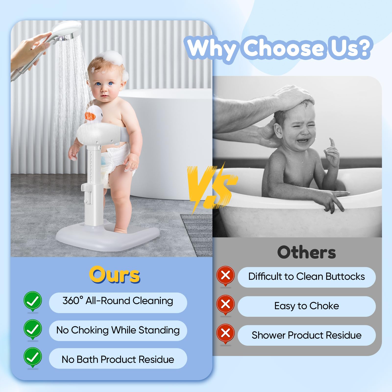 Baignoire bébé avec support de douche, Support de Douche Bébé Debout,Aspiration Stable et Forte,Support pour Bébé Douche,idéal comme douche bebe debout et cadeau prénatal