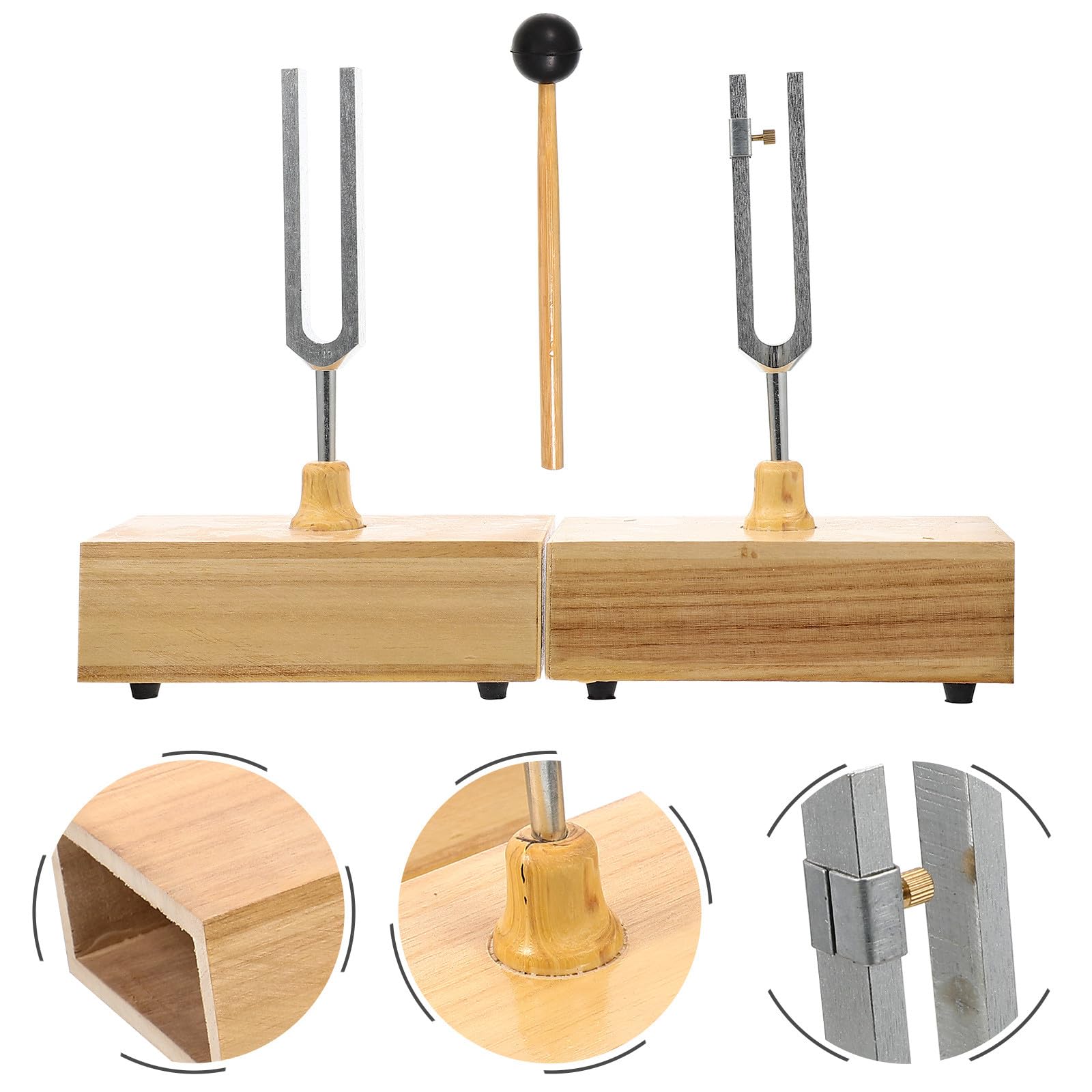 MAGICLULU Diapason en Métal Réglage Précis et Timbre Clair avec Marteau et Base en Bois 440hz Instrument pour Expérience Acoustique Physique pour L'enseignement Scientifique