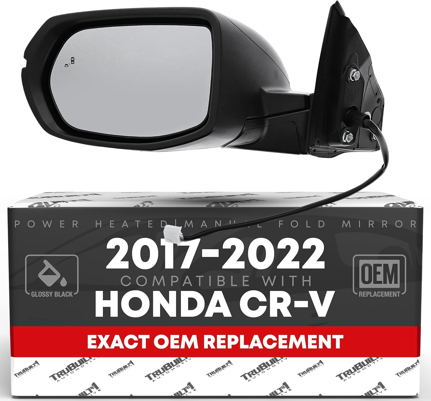 Driver Side Mirror - Compatible with 2017-2022 Honda CR-V - Powered Adjustment, Manual Folding, Heated with Turn Signal, Blind Spot Detection, Flat Glass - Smooth Black, 14H9P - OEM 76258TLAA32