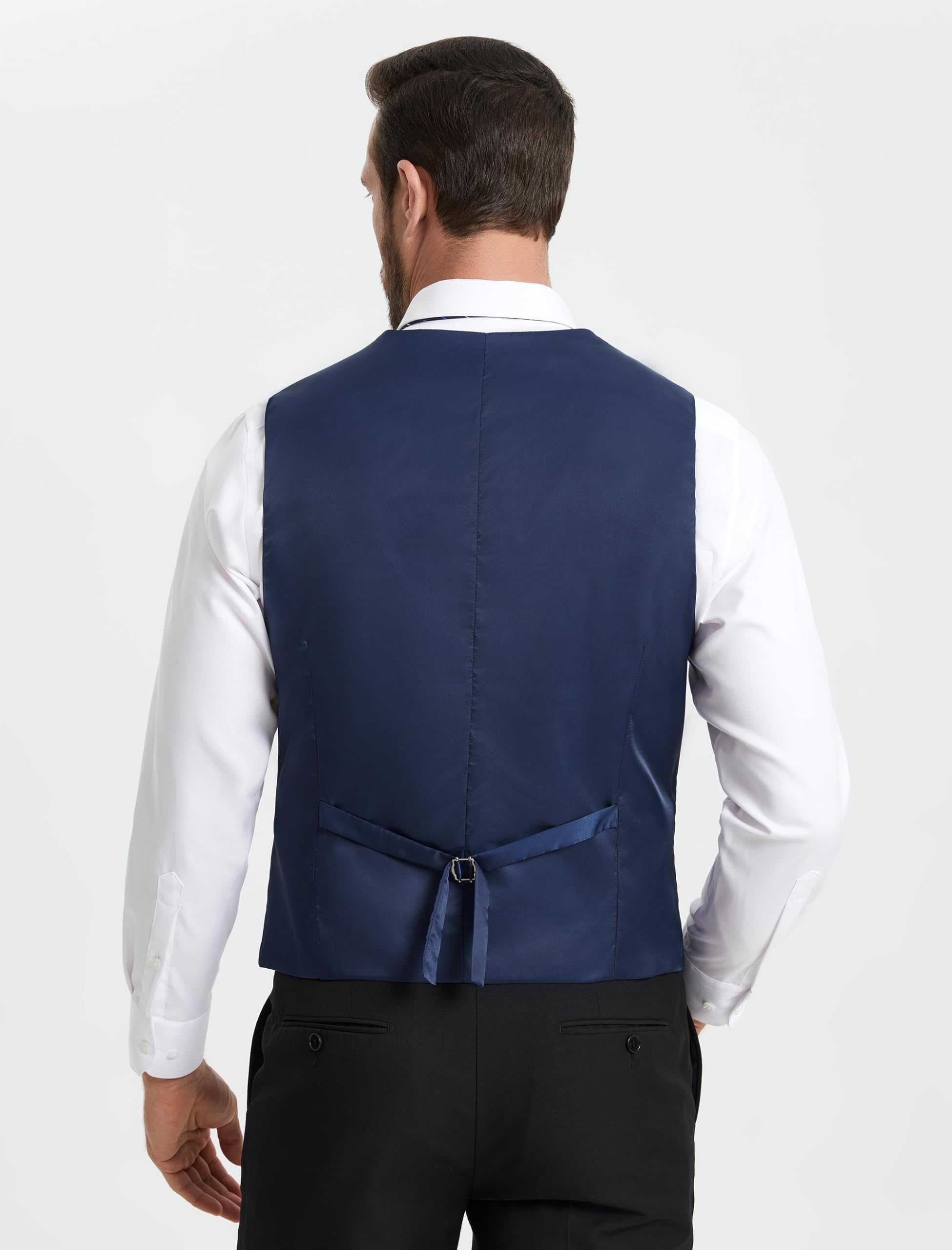 HISDERN Gilet Costume Homme Sans Manches Col en V Ajustable Respirant Léger Formelle Classique Élégante Gilets Hommes avec 3 Boutons Poches pour Bureau Mariage Cérémonie Voyage Taille Régulière S-4XL