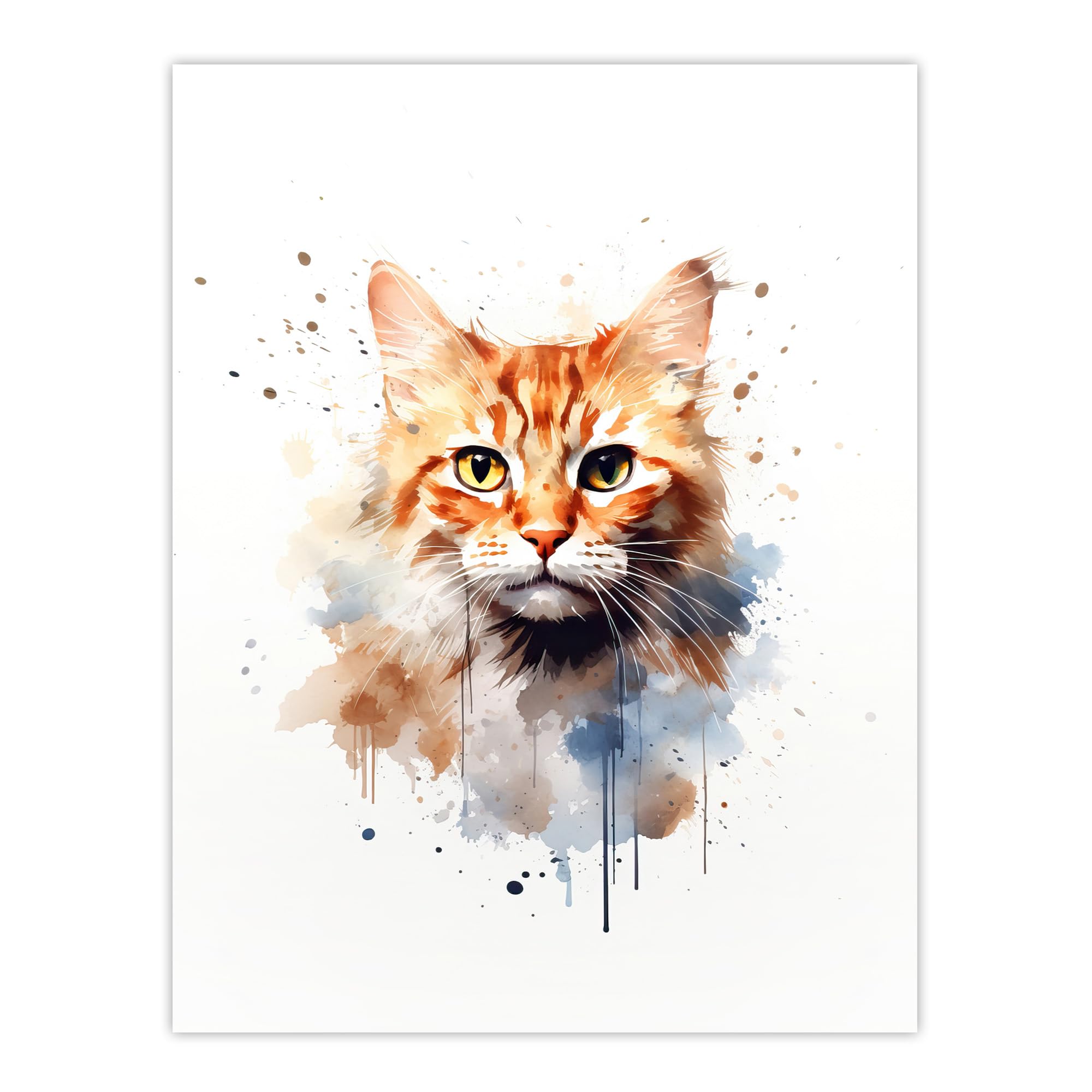 Artery8 Orange Tabby Cat Lovers Gift Watercolour Pet Portrait Painting Artwork Large Wall Art Poster Print Thick Paper 18X24 Inch