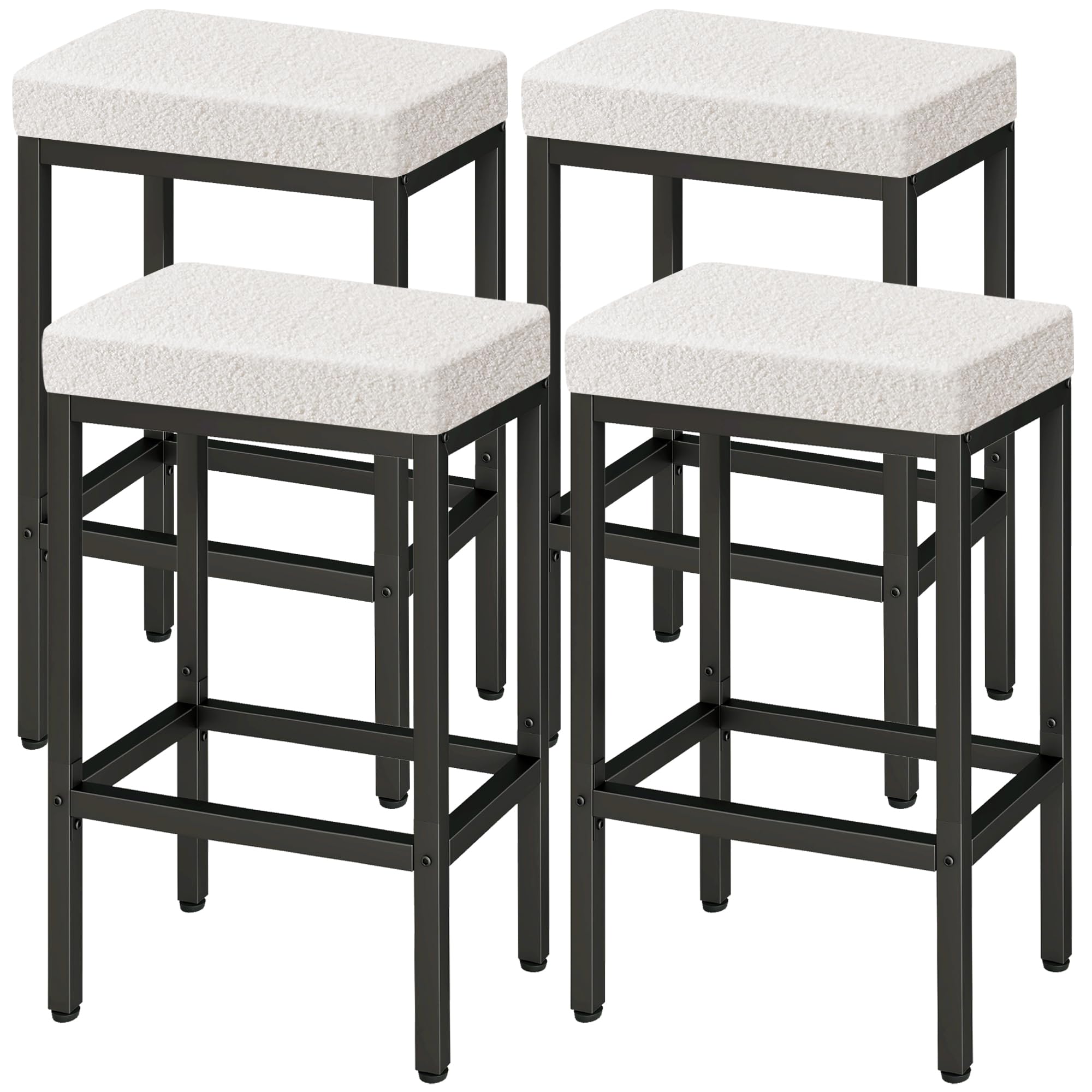 YMYNY Taburetes Altos de Cocina, 66 cm Taburete Cocina Alto, Blancos Taburetes de Bar con Pata de Metal, Silla Alta para Isla Cocina, HBS514W-2