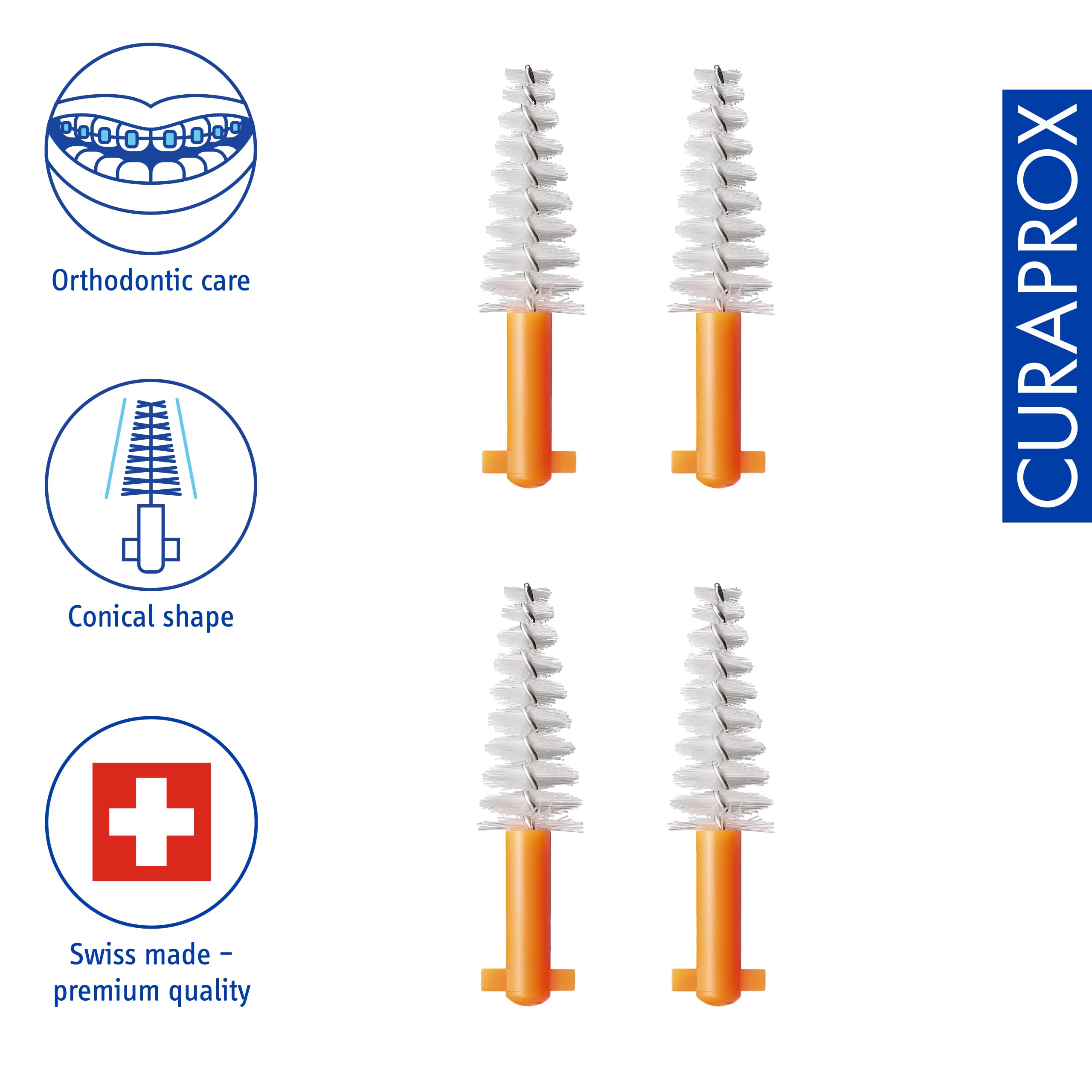Curaprox Spazzolino interdentale Refill Ortho-Size 14 per bretelle & Ortodontico Cura/Ultra-Fine filamenti per la pulizia delicata/Arancione / 4-Pack/Progettato in Svizzera