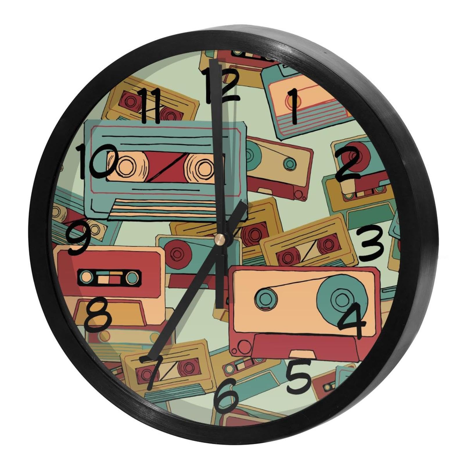Horloge murale ronde cassettes rétro avec mécanisme à quartz autonome pour décoration