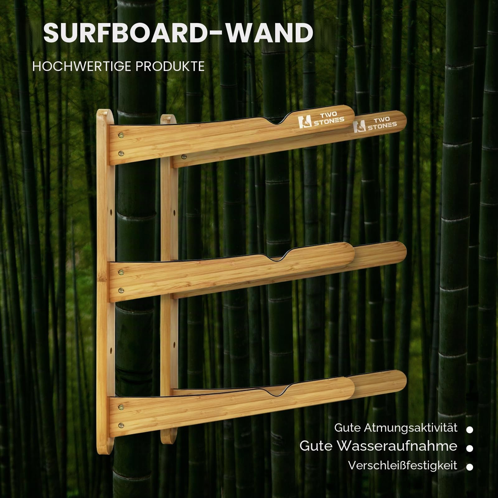 TWO STONES Surfbrett-Halter für die Wand, Surfbrett-Aufhänger funktioniert als Shortboard-, Skimboard- und Longboard-Aufhänger oder Ständer (CJ-OT2202)