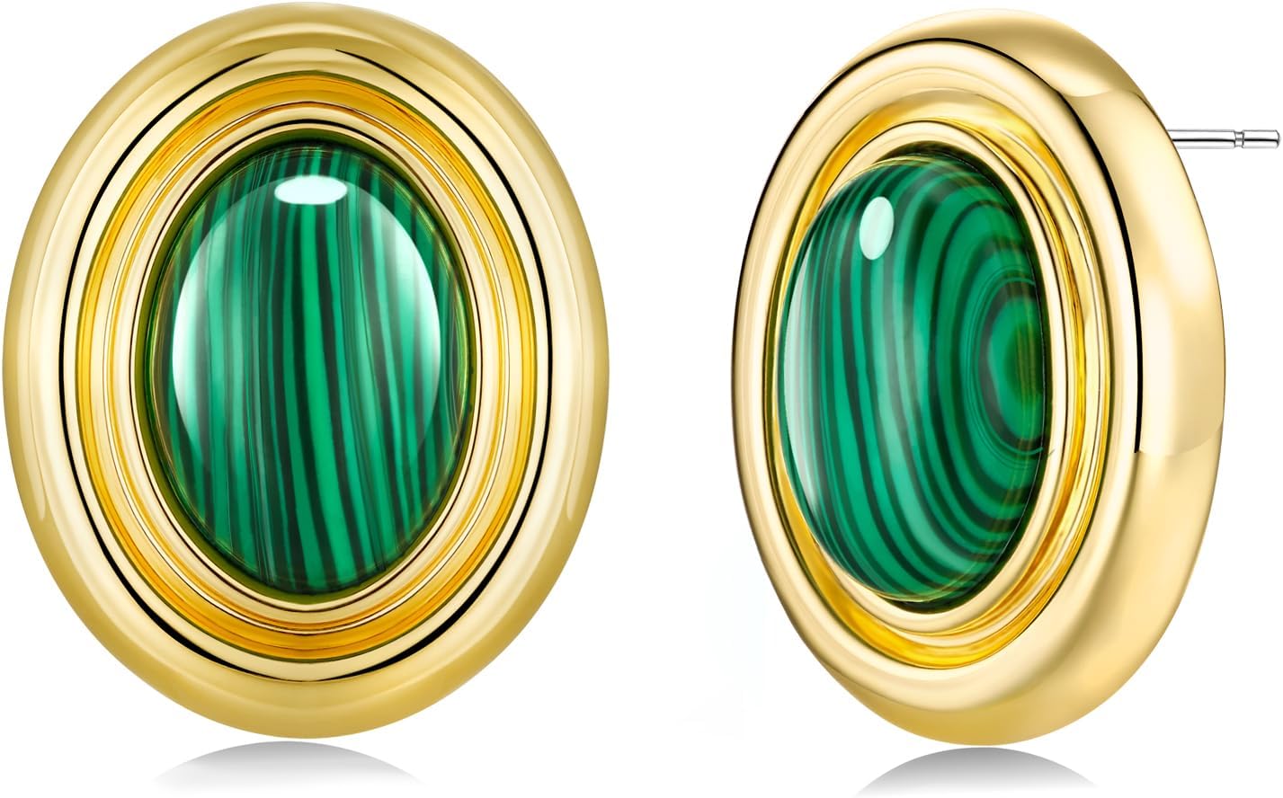 SNGIA 18K gold plated Medium Oval Button Chunky Statement Earrings for Women by SNGIA, (Turquoise, Carnelian, Aventurine, Amethyst, Malachite, Cat Eye, White, Cream) Bold Handmade Colored (Red, Blue, Green, White, Cream, Purple) Exaggerated Dome Retro Rounded Button Trendy Bohemian Gemstone Stud Jewelry Gifts, Unique Vintage Baroque Stone Summer Beach Fashion Earrings Accessories, Round Thick Circular Nickle Free Huggies Earrings.