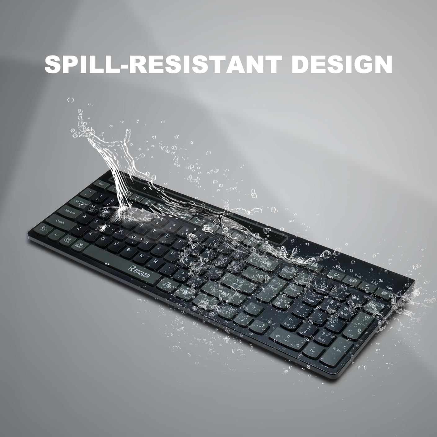 Wireless Keyboard and Mouse Combo, 2.4Ghz Silent Wireless Computer Keyboard with Phone Tablet Holder, 3 DPI Adjustable Ergonomic Mouse, Compatible with Mac Windows (Black & Gray-A)