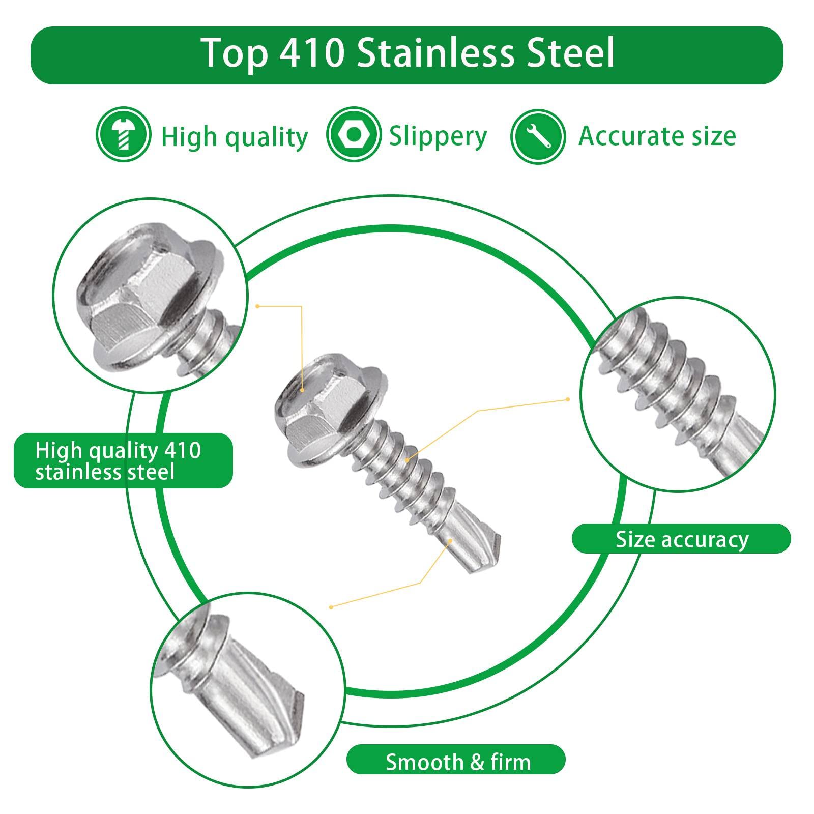 Litorange 101 PCS M4.2x25mm 410 Stainless Steel Self Drilling Hex Head Screws - Image 2