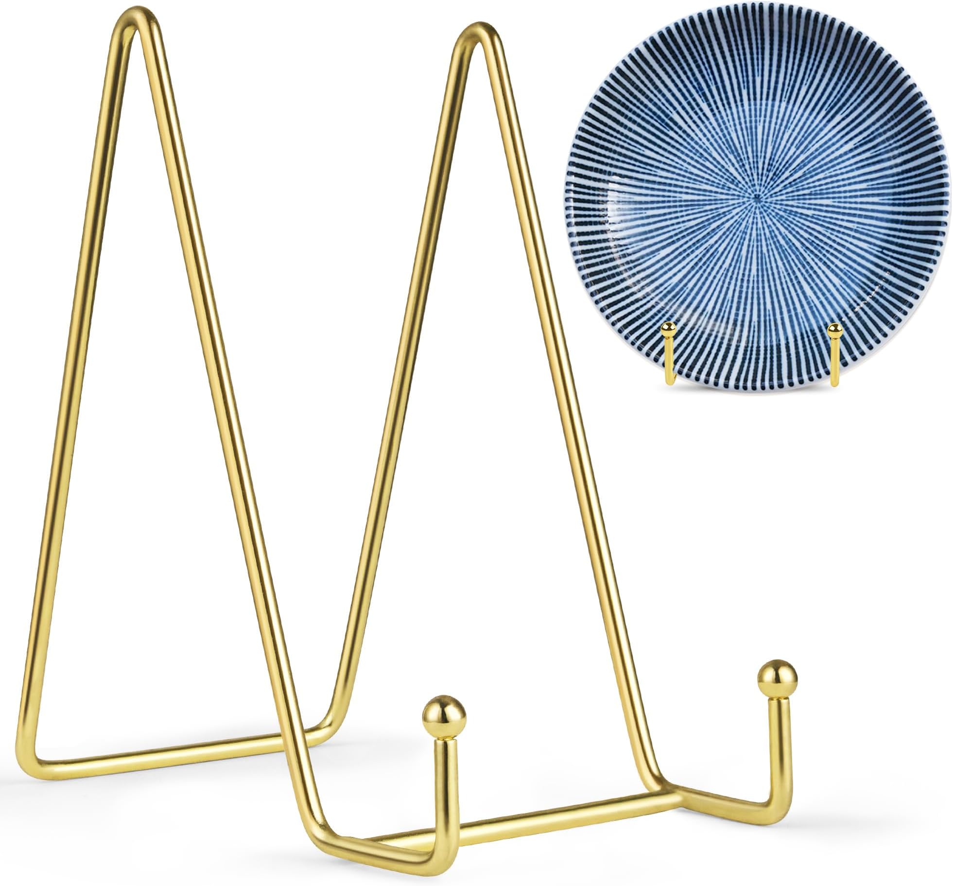 Mocoosy 6 Inch Display Stands for Plate- Gold Iron Easel Plate Holder Display Stands Metal Frame Holders for Photo, Pictures, Decorative Plate Dish and Tabletop Art-2 Pack