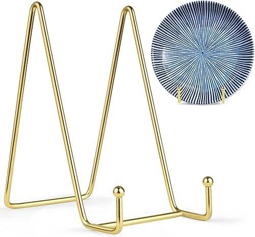 Mocoosy Paquete de 2 soportes de placa dorada de 6 pulgadas para exhibición, soporte de caballete de alambre cuadrado de metal, soportes de