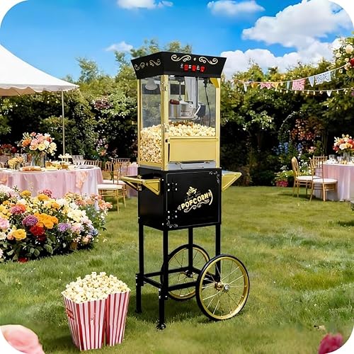 Miniatura 14 de Máquina para hacer palomitas de maíz vintage para cine en casa, reuniones familiares, fiestas de vacaciones o uso comercial de cine, con carrito de
