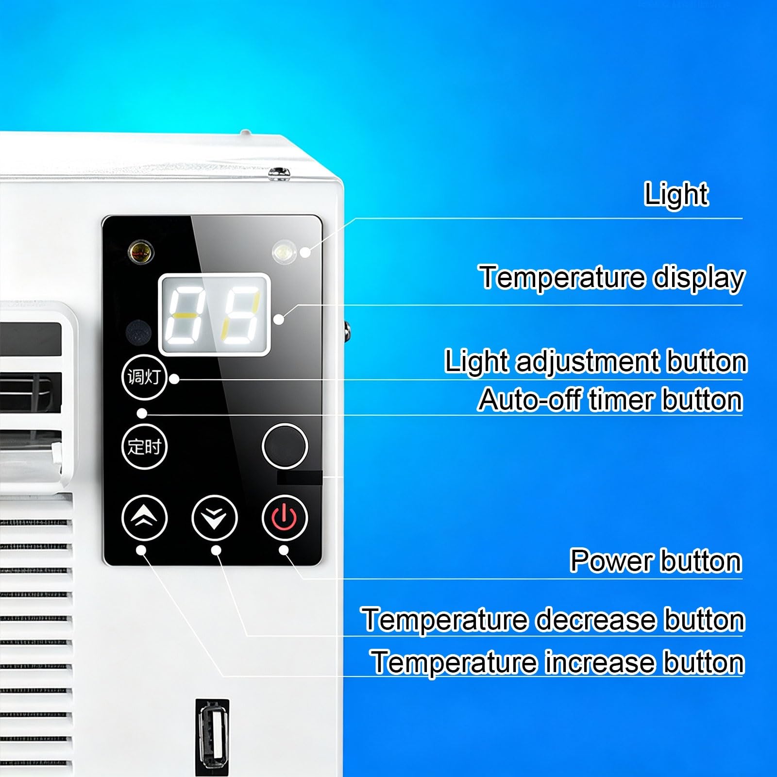 1100W/2500BTU Klimatyzator Przenośny do Biura 220V z Rurą Wylotową | Panel Dotykowy/Pilott Zdalnego Sterowania Port USB Osuszanie Powietrza Wyjmowany Filtr Camping