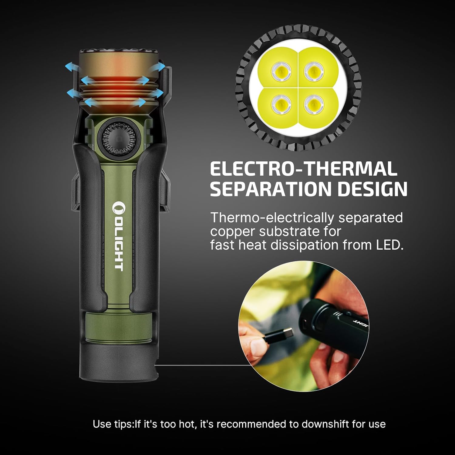 OLIGHT Seeker 4 Pro Rechargeable Flashlights, 4600 Lumens High Powerful Bright LED Light with USB C Holster, Waterproof IPX8 for Emergencies, Camping, Searching (OD Green) - Image 7