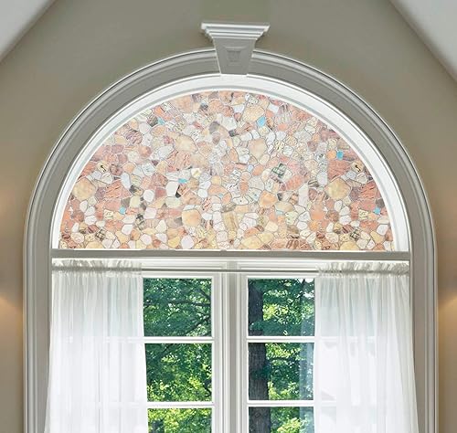 Miniatura 3 de Autotech Park Película de ventana arqueada personalizada precortada, diseño de piedra, hasta 64 pulgadas de diámetro y 33 pulgadas de altura