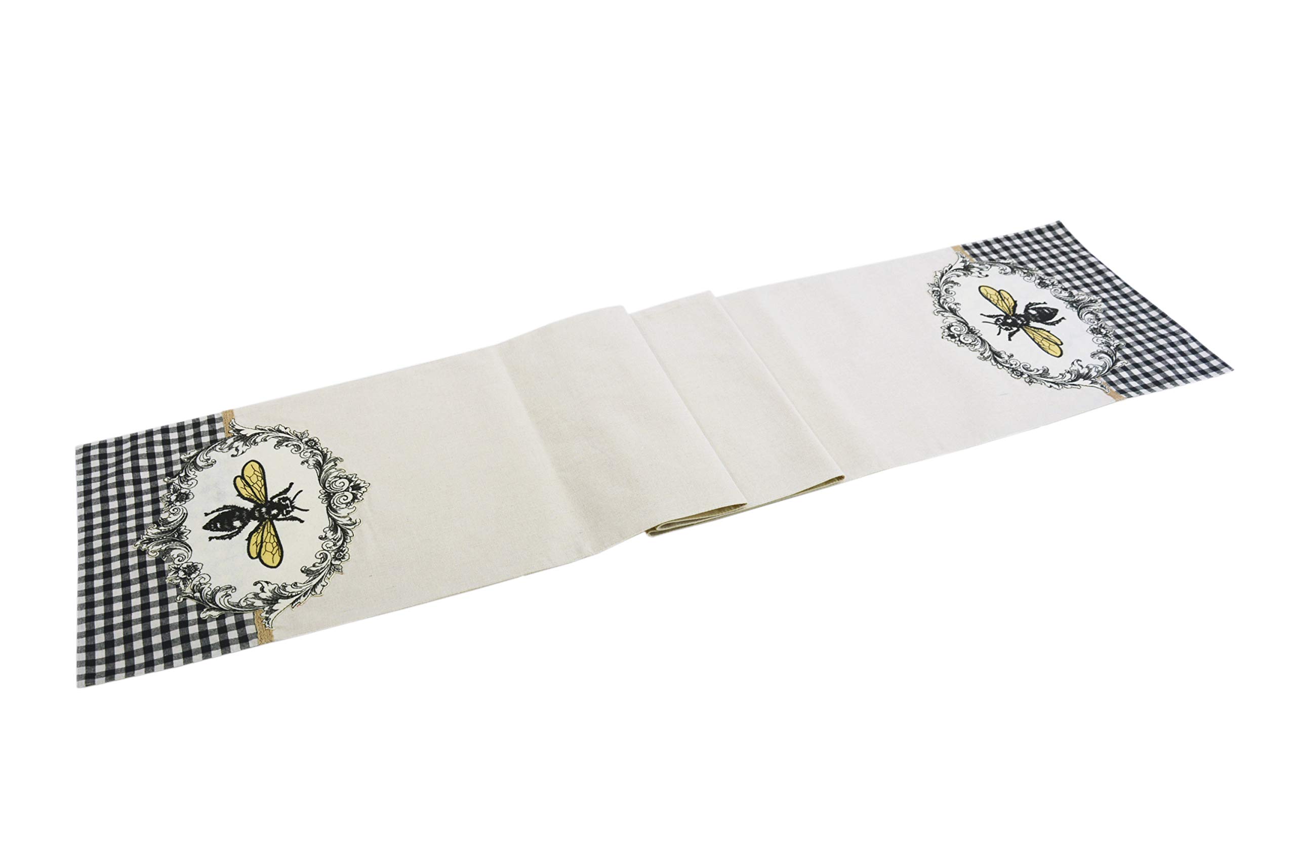 Comfy Hour 72"x13" Vintage Spring Bee and Flower Plaid Table Runner, Home Decoration