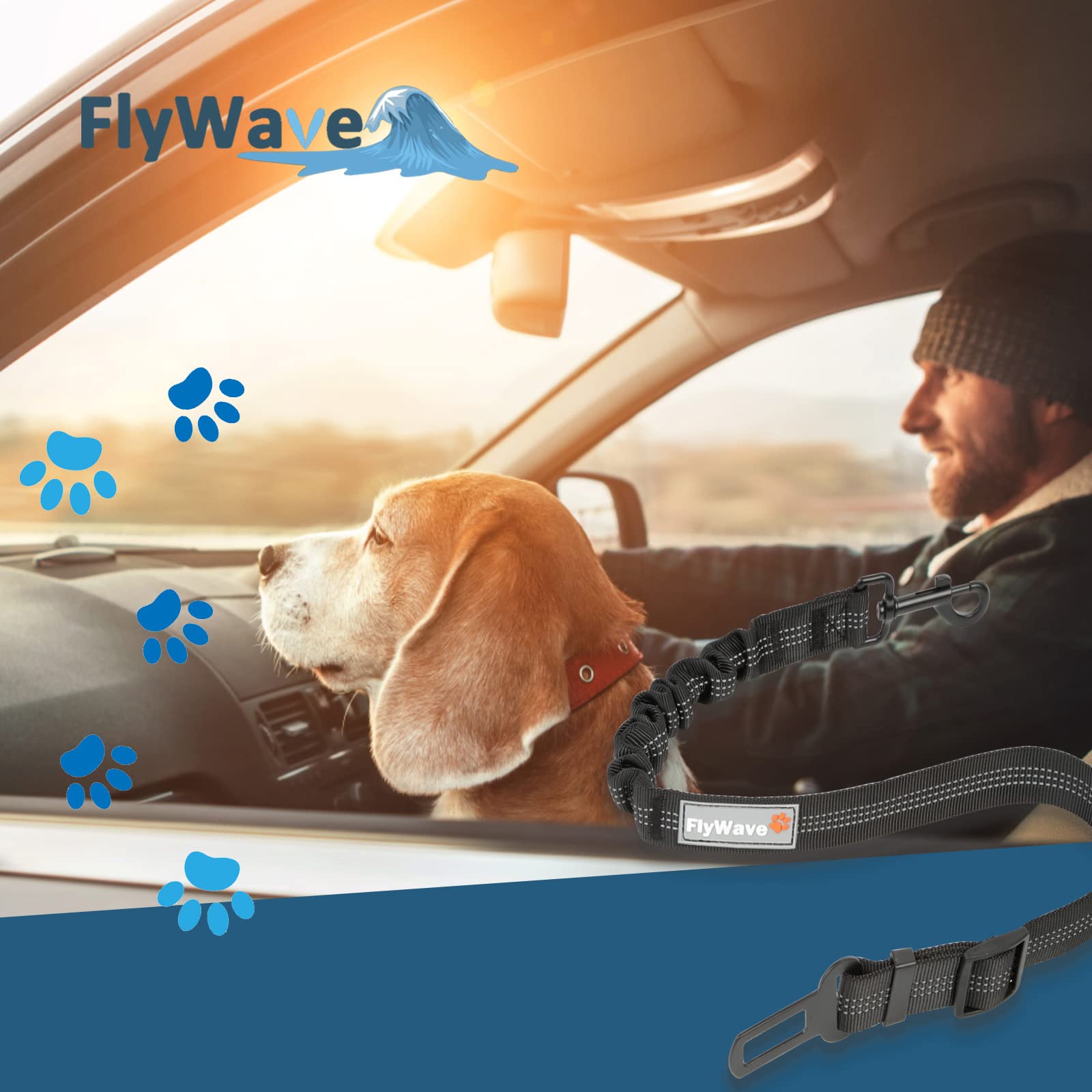 FlyWave Ceinture De Sécurité pour Chien Voiture - Réglable, Universelle et Robuste - Pour Tous Types De Chiens | Fermoir en D