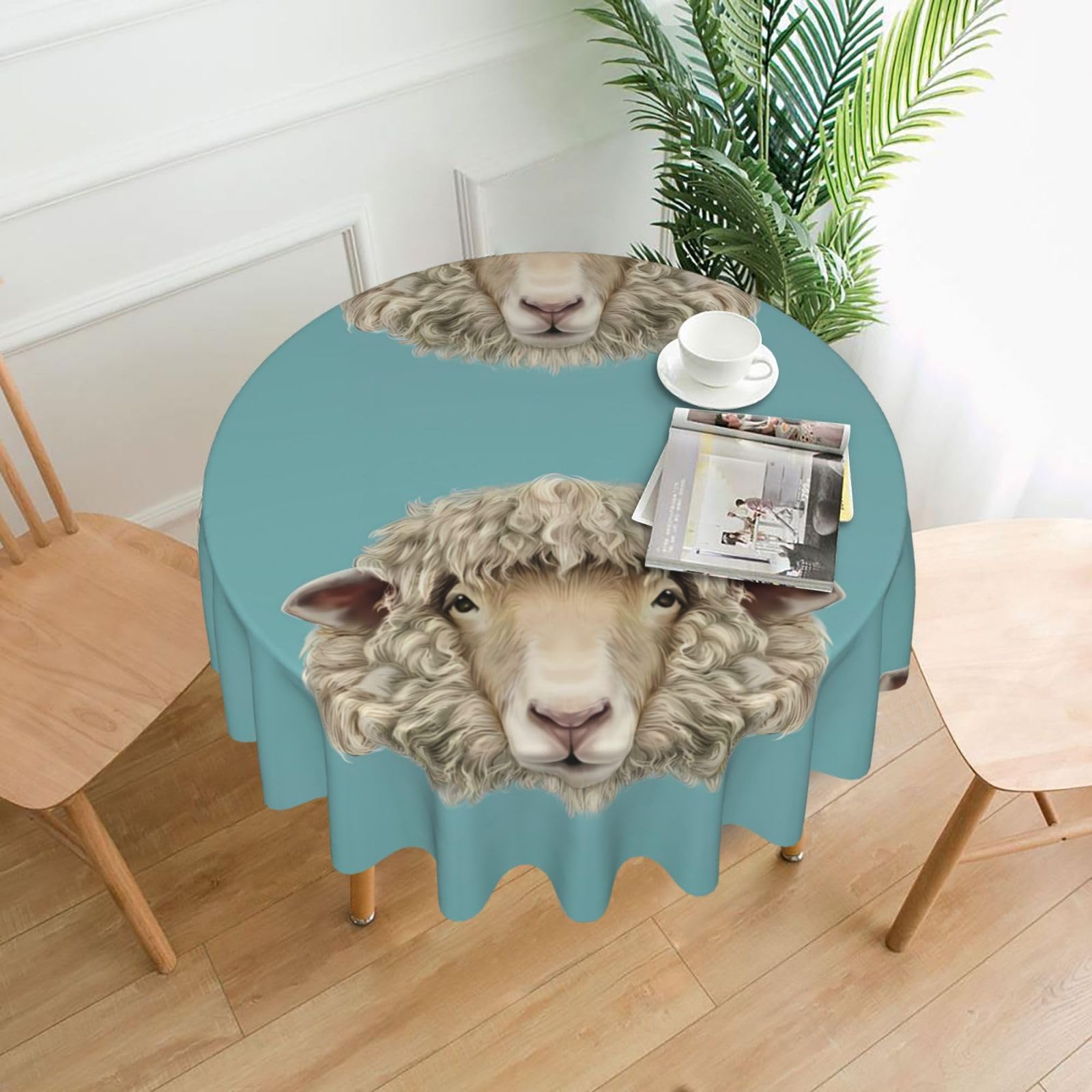 WHJSSF Sheep Head Animal Prints Round Decorative Table Throw 60 Inch – Waterproof Table Cover for Dining, Coffee Tables, and Outdoor Events
