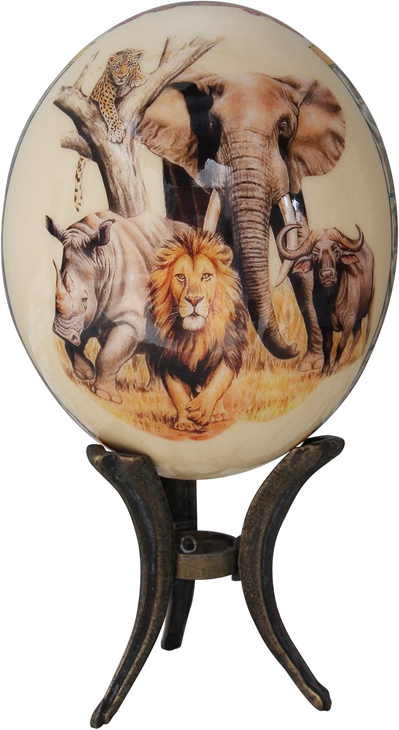 Decoupage Big 5 cream ostrich egg with map