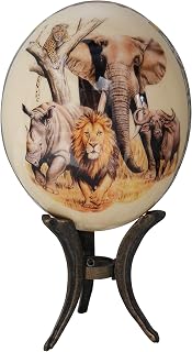 Decoupage Big 5 cream ostrich egg with map