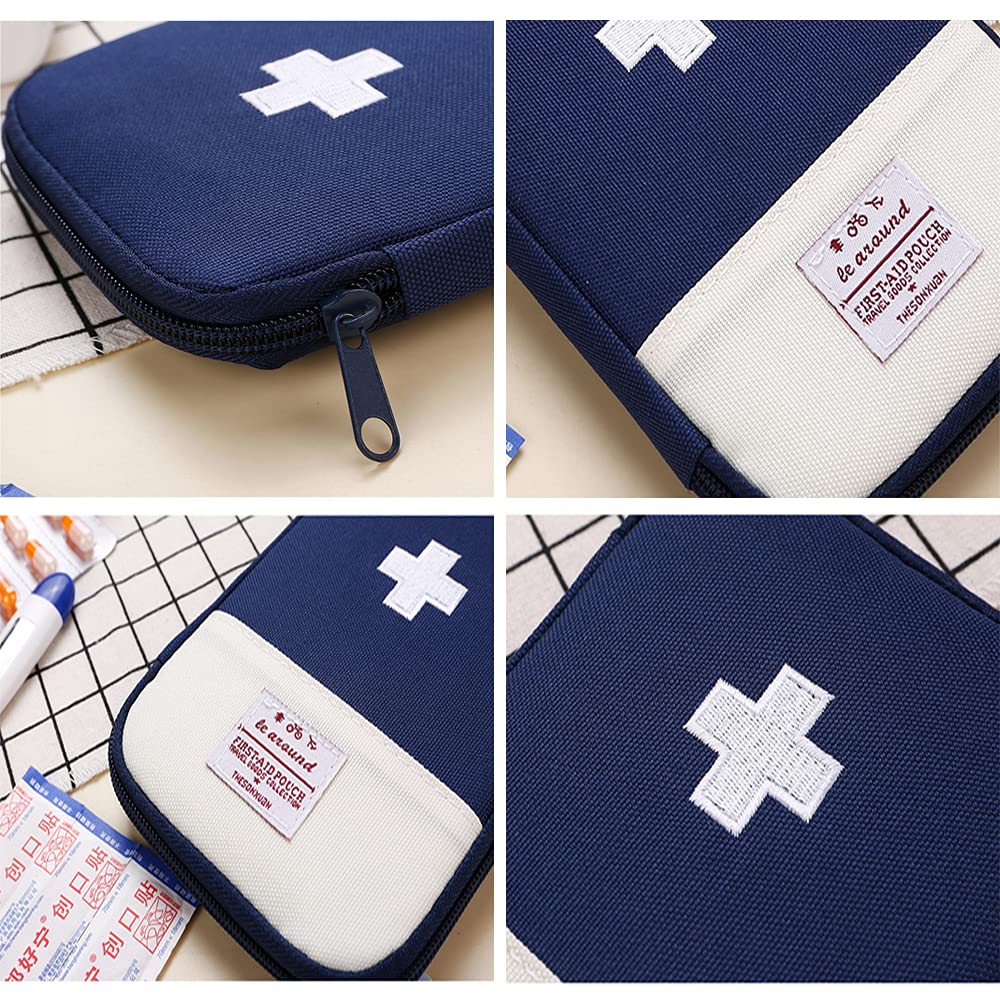 SwirlColor Mini Kit Pronto Soccorso, 2 Pezzi Organizer per Pillole Portatile Contenitore per Medicinali Vuoto con Multi-tasche per Viaggio (5, 1x3,9x1,57 pollici) Rosa+Grigio