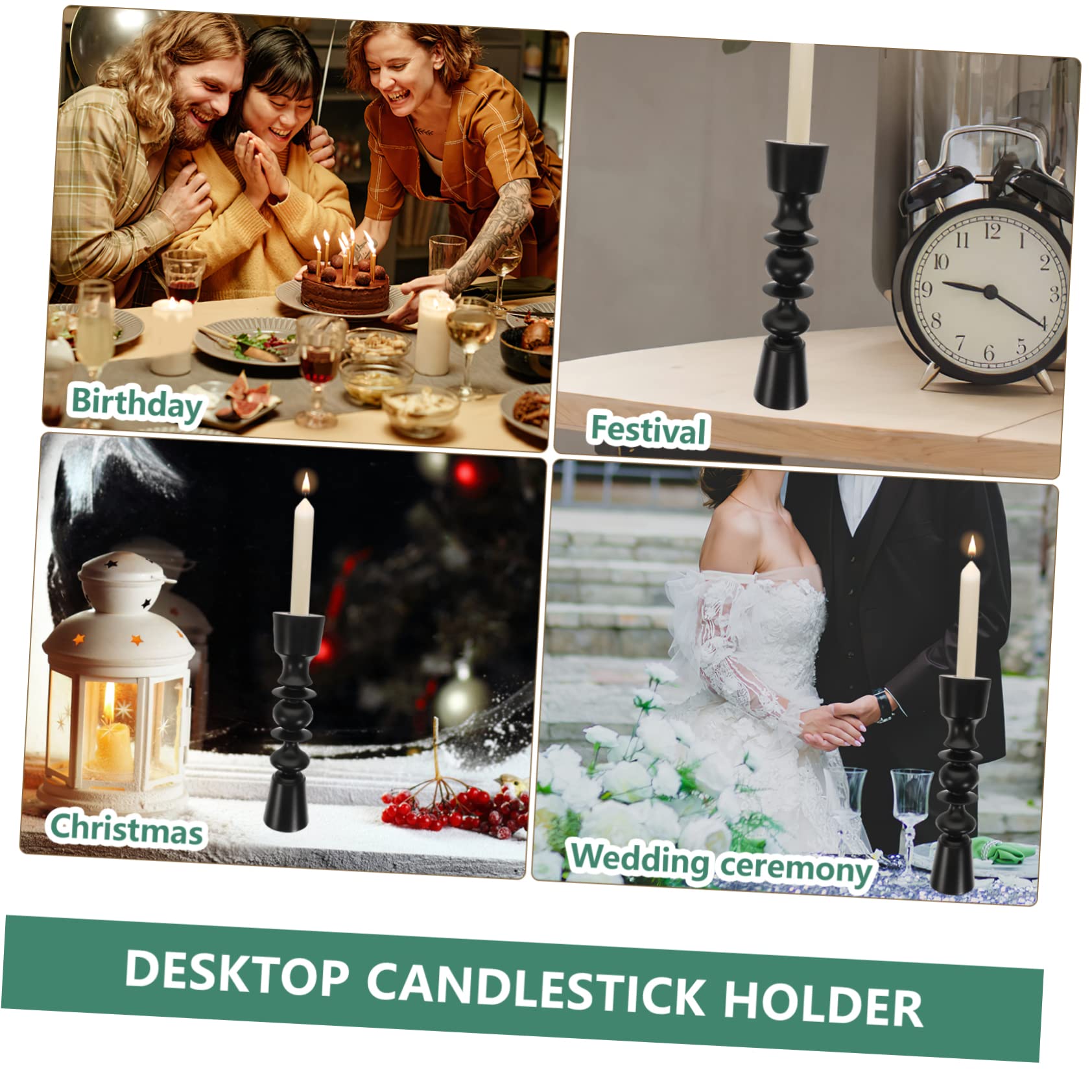 Candelabro de Madera Maciza Estilo Europeo para Boda y Mesa | Negro, Diseño Retro y Sencillo, Adorno para Dormitorio y Fiestas de Invierno, Pieza Central de Mesa