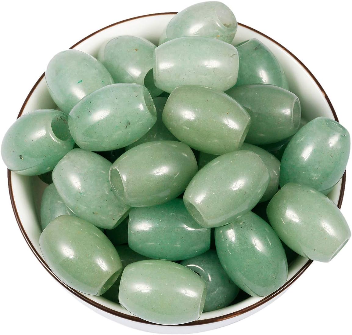 KYEYGWO Green Aventurine Large Hole Polished Gemstone Beads for Bracelets Oval Loose Charms European Bead for Jewelry Making Pack of 20 - Image 4
