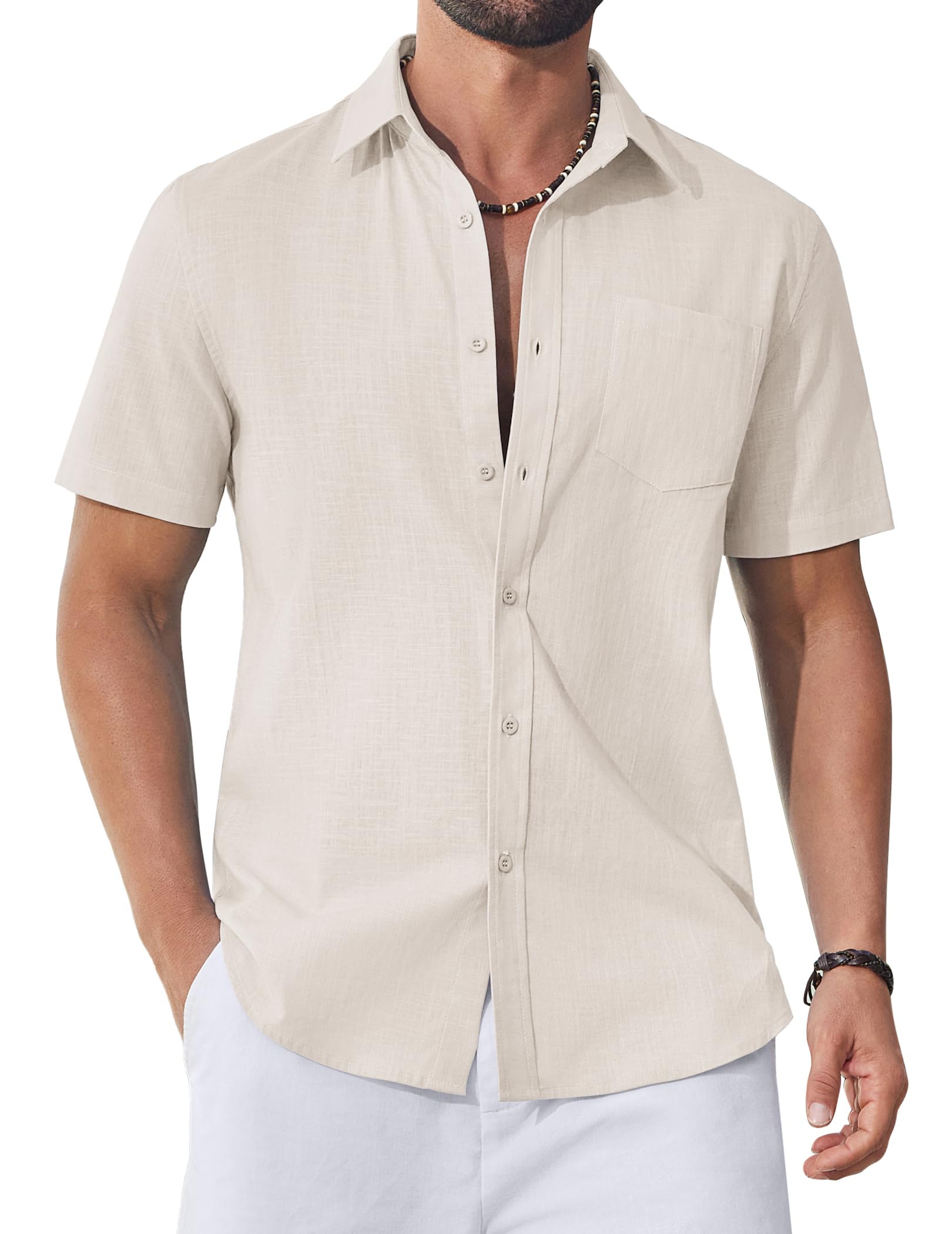 COOFANDY Herren Hemd Kurzarm Baumwolle Sommerhemd Button Down Hemden für Männer Regular Fit Herrenhemden Strand Shirt